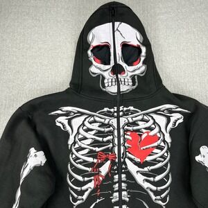 Skeleton Full Zip Hoodie Mens XXL Black Skull Mask Broken Heart Death Dealer
